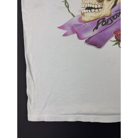Rare Vintage Y2K Poison Rock Band Tee Skull Flame Rose White Shirt XL Tour Promo - Picture 7 of 14